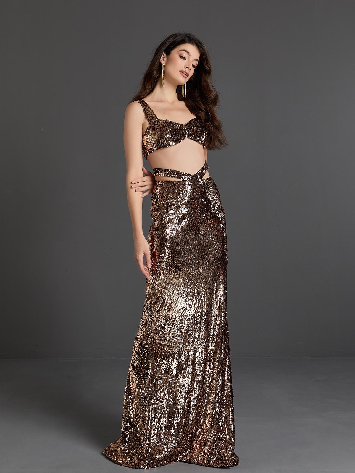 Rebekah Sequin Cutout Skirt Set In Gold-Mix MIx Style