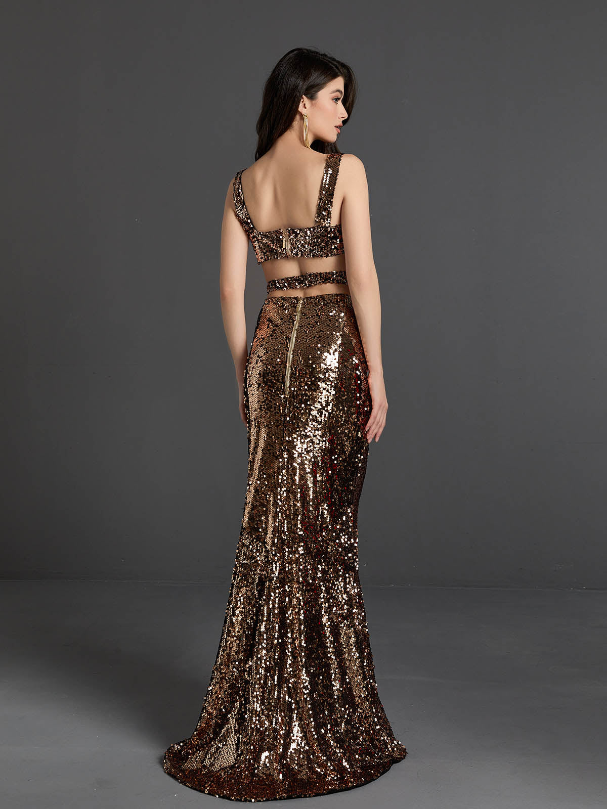 Rebekah Sequin Cutout Skirt Set In Gold-Mix MIx Style