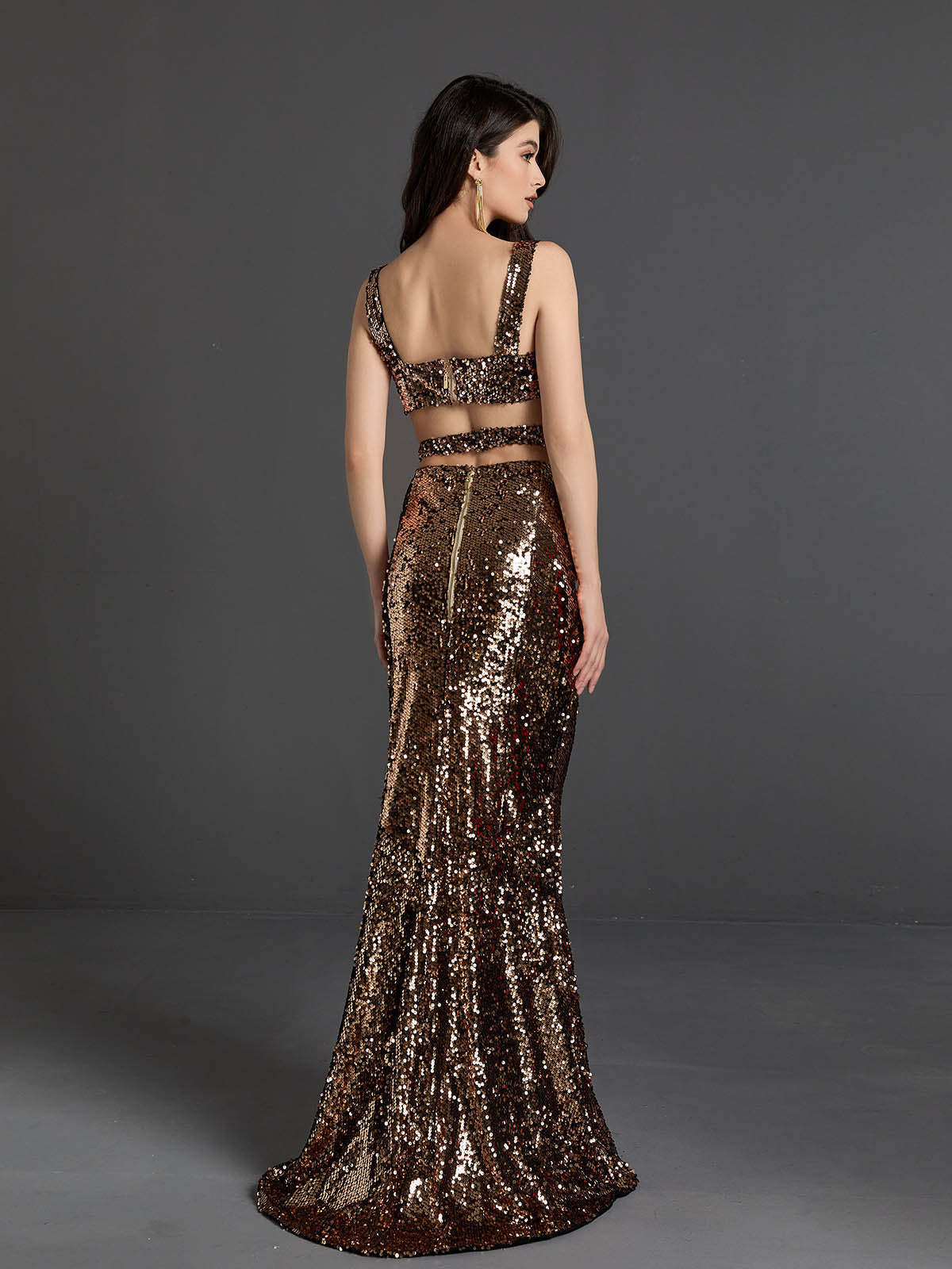 Rebekah Sequin Cutout Skirt Set In Gold-Mix MIx Style