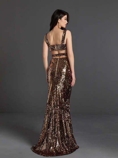 Rebekah Sequin Cutout Skirt Set In Gold-Mix MIx Style