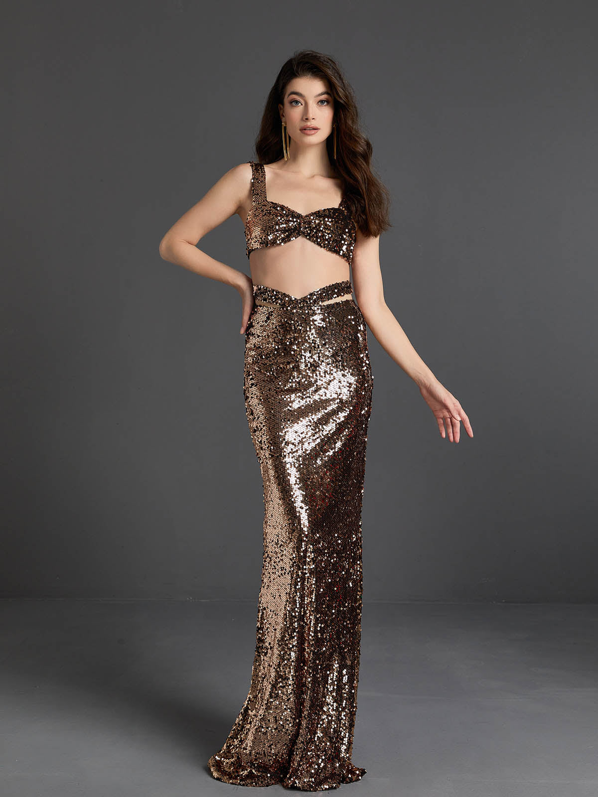 Rebekah Sequin Cutout Skirt Set In Gold-Mix MIx Style