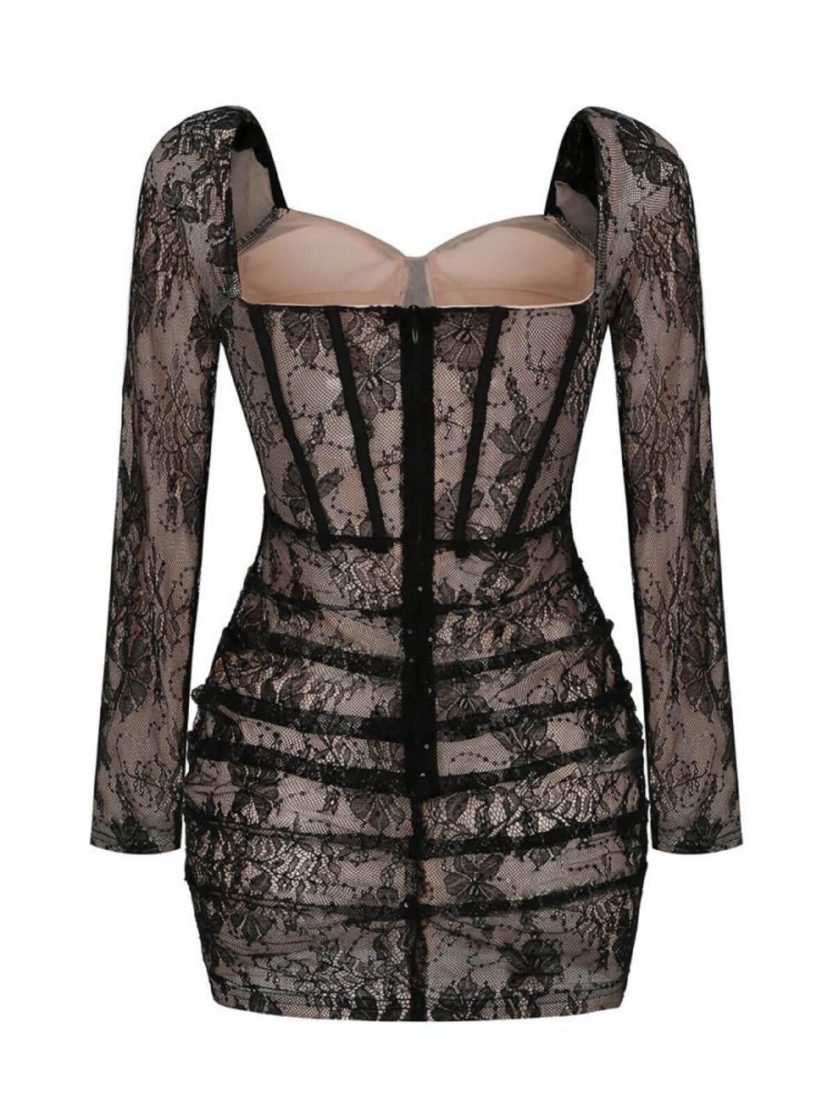 Black Long Sleeve Lace Mini Dress | Mix Mix Style [Hot Seller]-Mix MIx Style