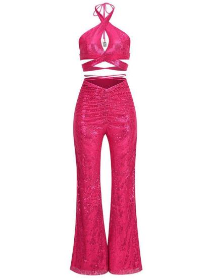 Rhode Halterneck Sequin Set In Hot Pink-Mix MIx Style