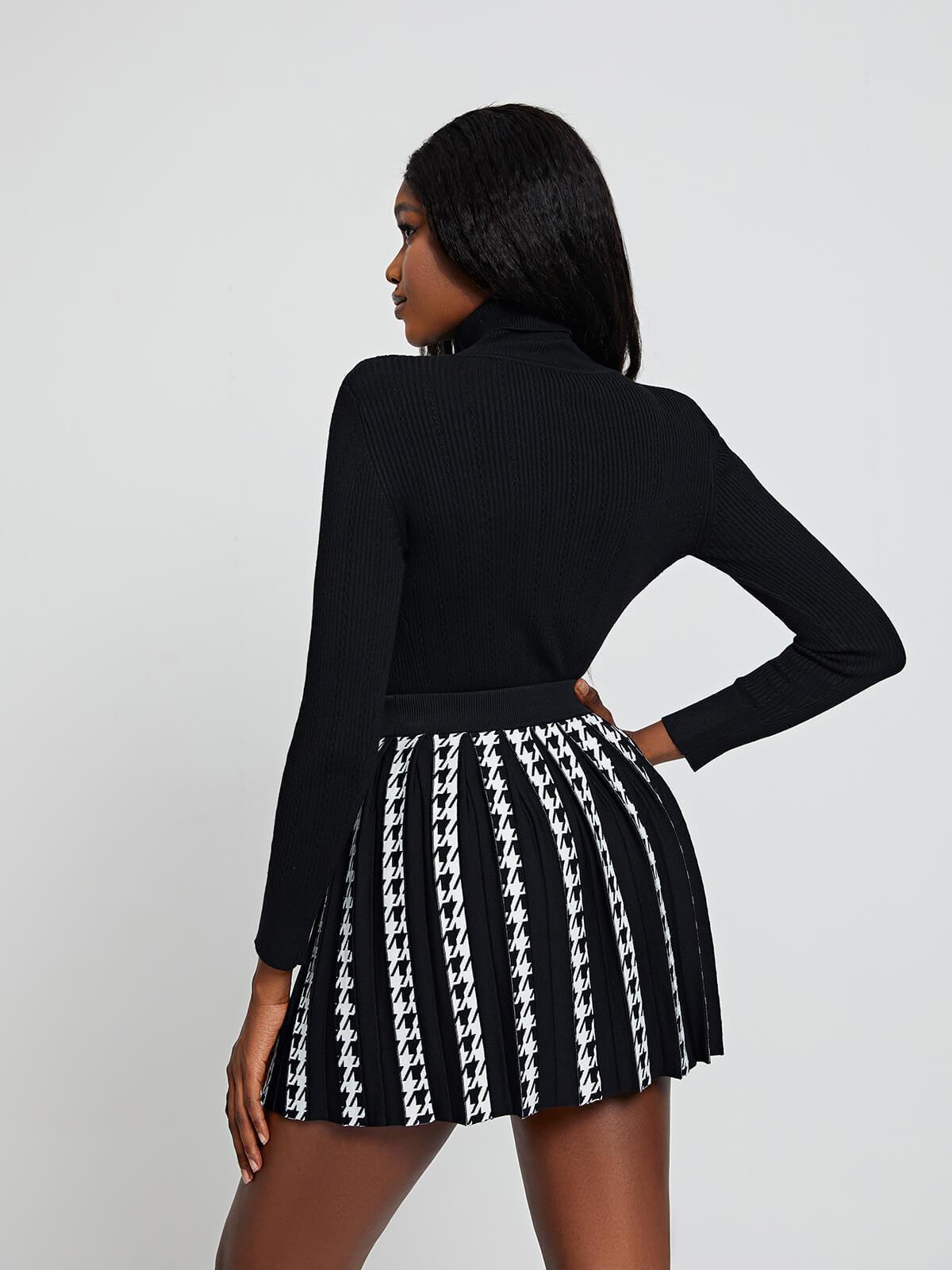 Rhonda Houndstooth Button Knitted Skirt-Mix MIx Style