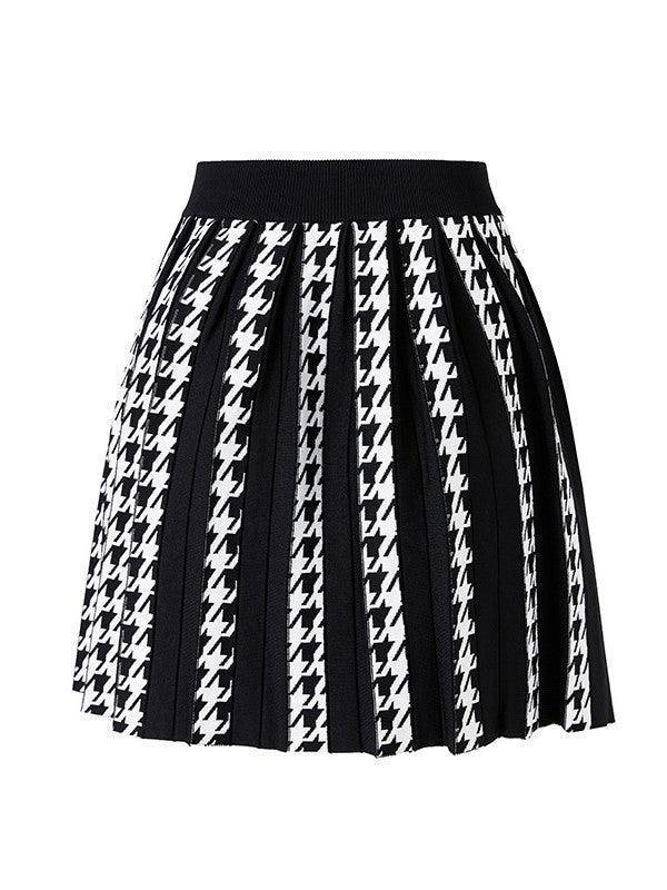 Rhonda Houndstooth Button Knitted Skirt-Mix MIx Style