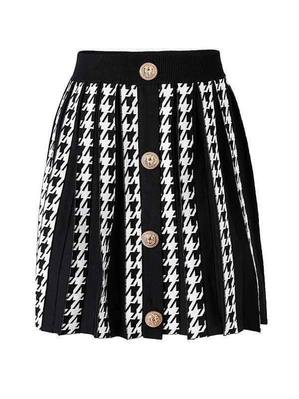 Rhonda Houndstooth Button Knitted Skirt-Mix MIx Style