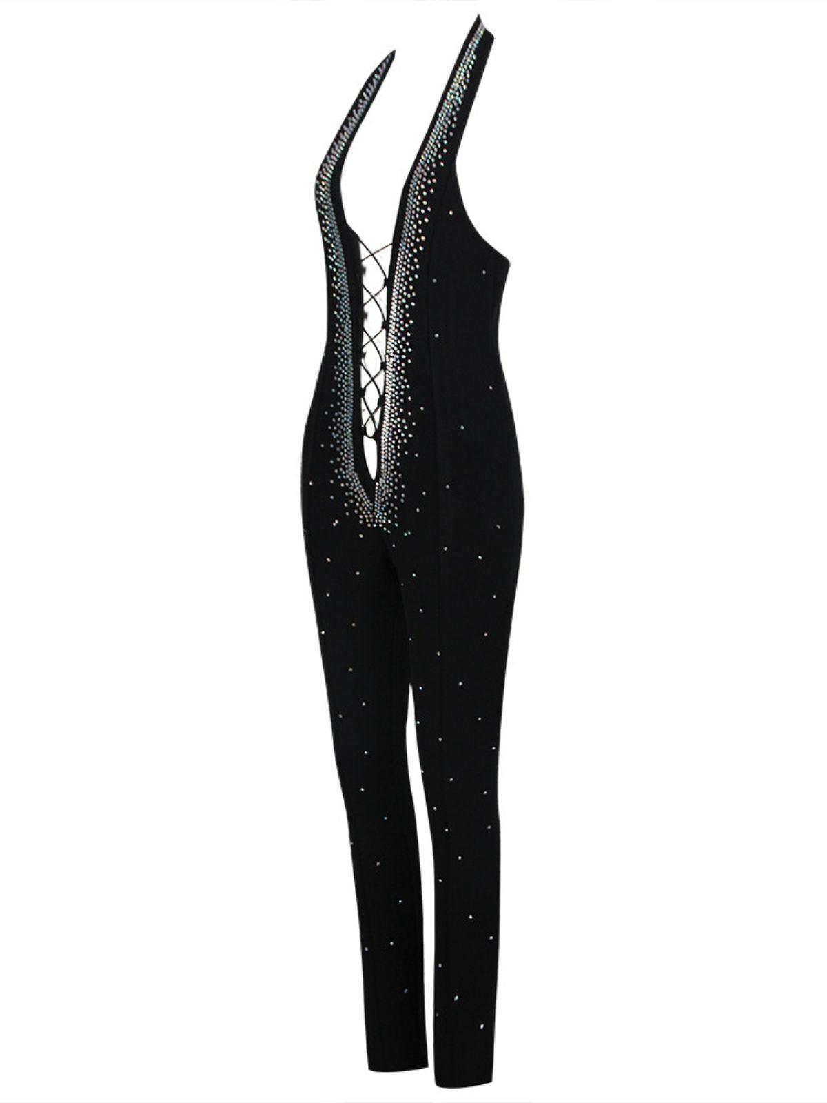 Black V Neck Plunge Neck Jumpsuit | Mix Mix Style [Hot Seller]-Mix MIx Style