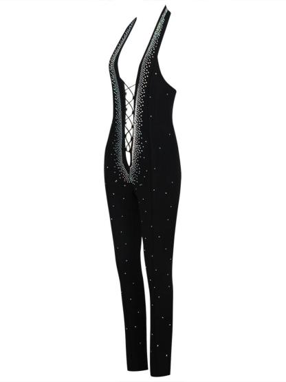 Black V Neck Plunge Neck Jumpsuit | Mix Mix Style [Hot Seller]-Mix MIx Style