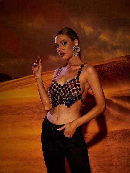 Riley Chainmail Top In Rainbow-Mix MIx Style