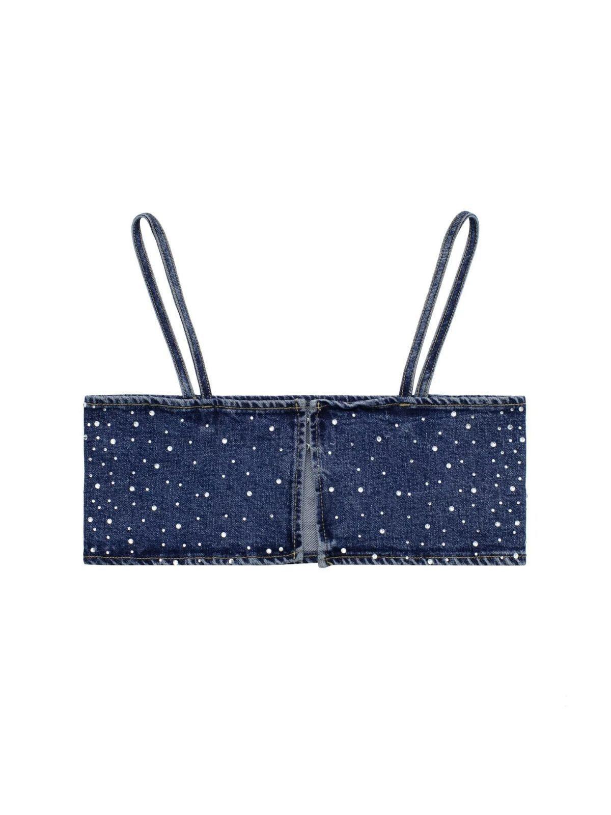 Blue Rhinestone Denim Top | Mix Mix Style [Hot Seller]-Mix MIx Style