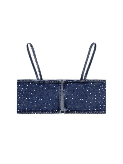 Blue Rhinestone Denim Top | Mix Mix Style [Hot Seller]-Mix MIx Style