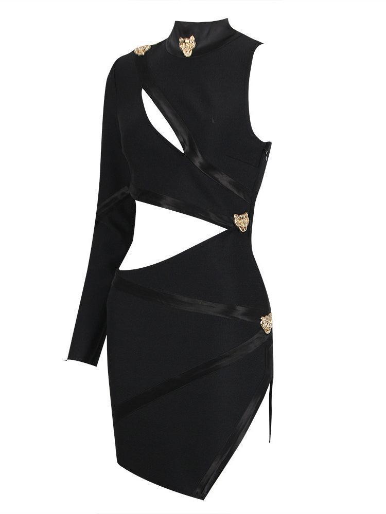 Black One Shoulder Cutout Bandage Mini Dress | Mix Mix Style [Hot Seller]-Mix MIx Style