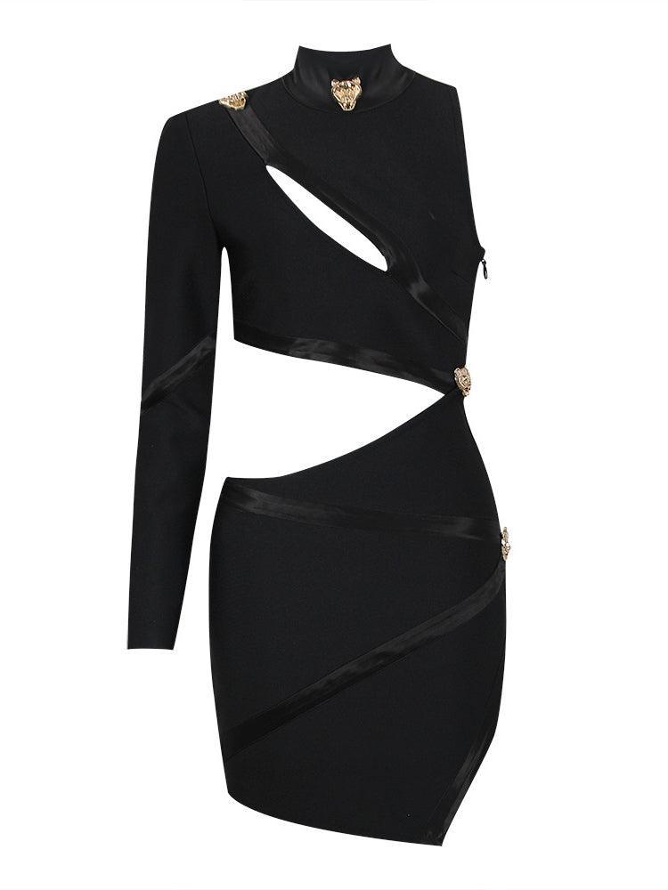 Black One Shoulder Cutout Bandage Mini Dress | Mix Mix Style [Hot Seller]-Mix MIx Style