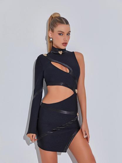 Black One Shoulder Cutout Bandage Mini Dress | Mix Mix Style [Hot Seller]-Mix MIx Style