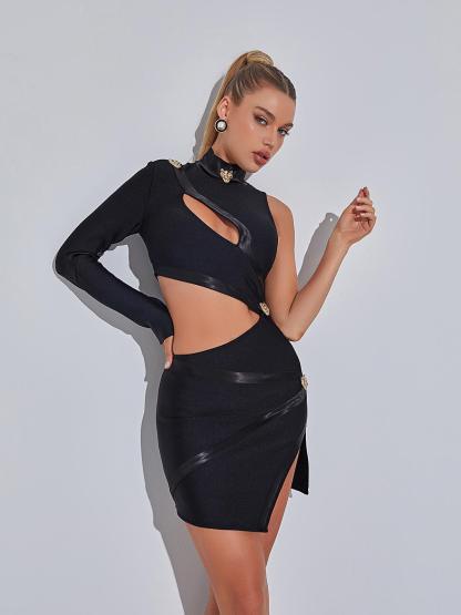 Black One Shoulder Cutout Bandage Mini Dress | Mix Mix Style [Hot Seller]-Mix MIx Style
