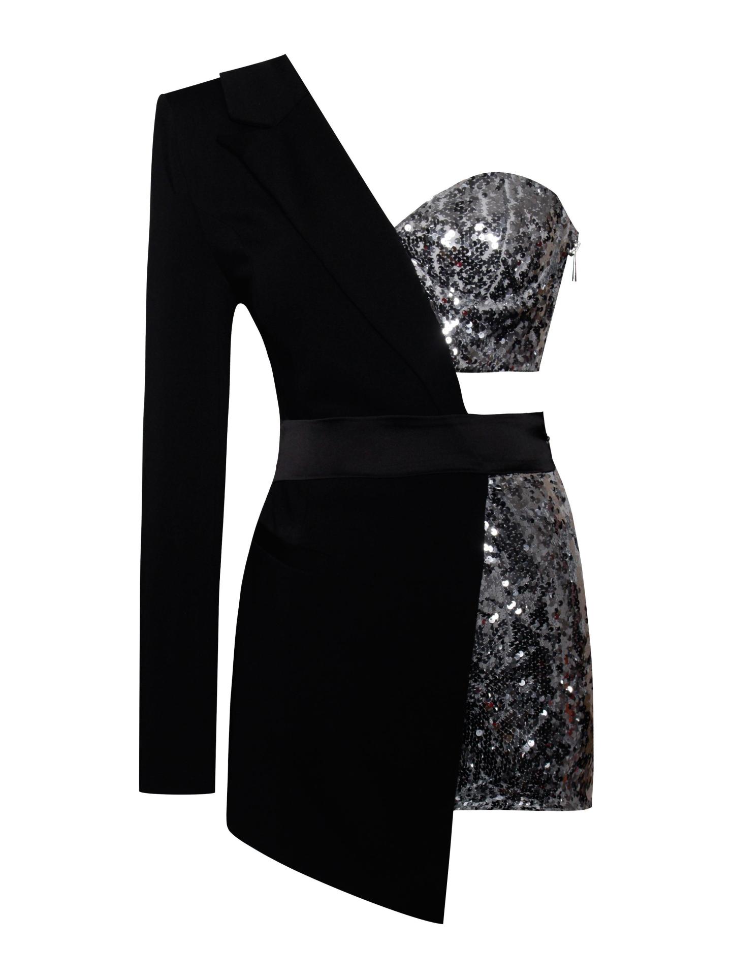 River Sequin One Sleeve Blazer Romper-Mix MIx Style