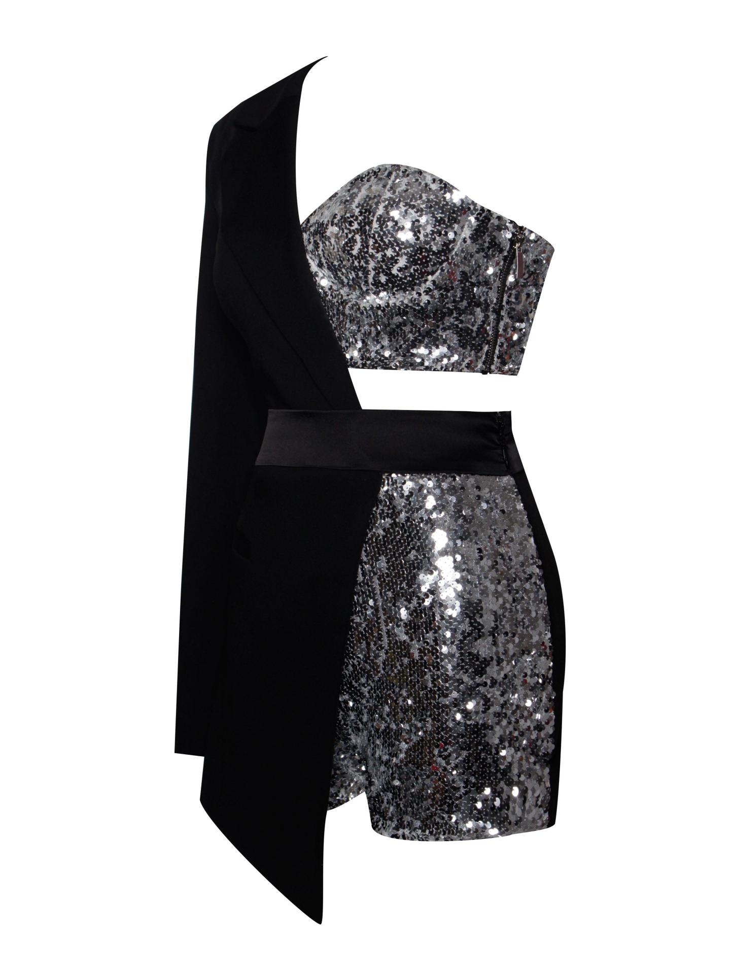River Sequin One Sleeve Blazer Romper-Mix MIx Style