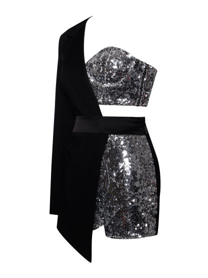 River Sequin One Sleeve Blazer Romper-Mix MIx Style
