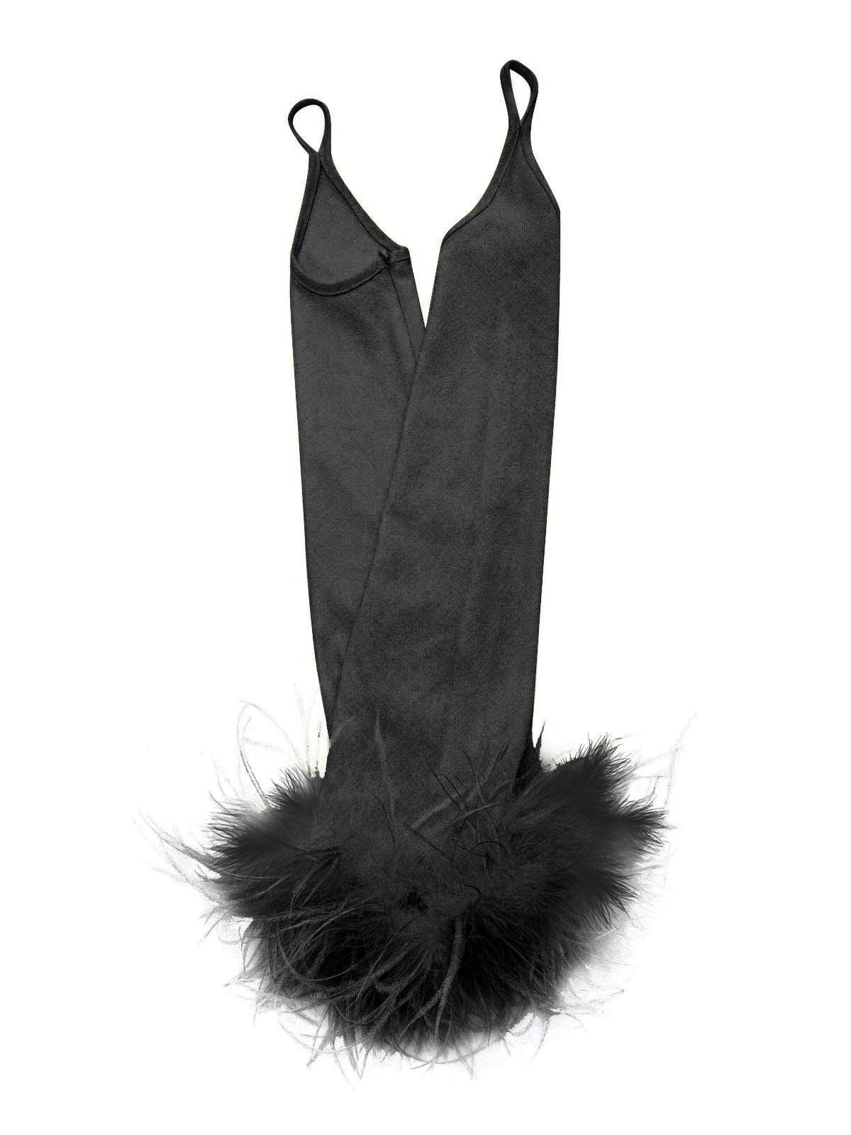 Robyn Feather Trim Gloves In Black-Mix MIx Style