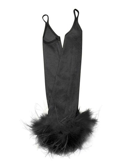 Robyn Feather Trim Gloves In Black-Mix MIx Style