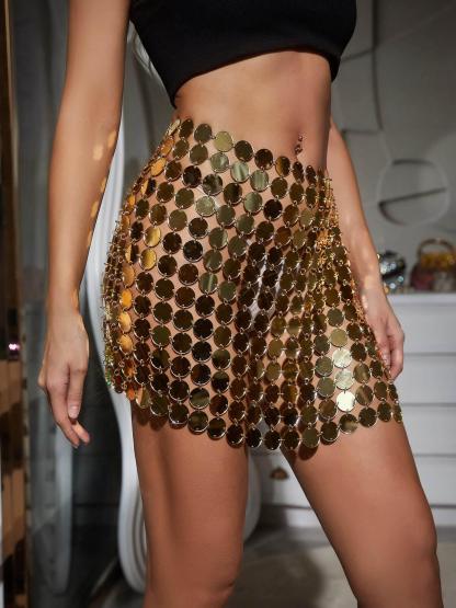 Romina Disc Chainmail Split Skirt In Gold-Mix MIx Style