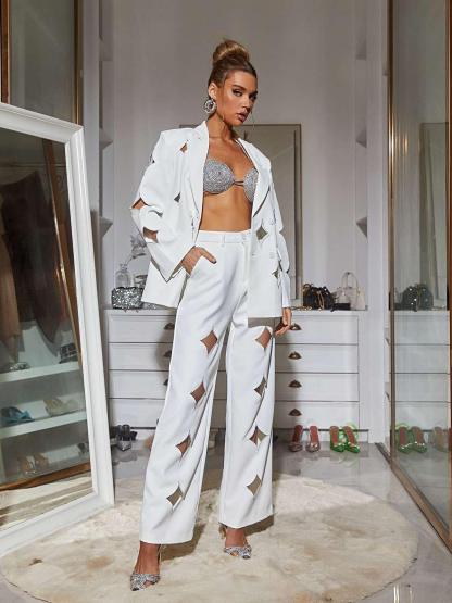 White Cutout Blazer Set | Mix Mix Style [Hot Seller]-Mix MIx Style