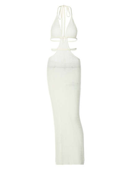 White Cutout Halterneck Knit Maxi Dress | Mix Mix Style [Hot Seller]-Mix MIx Style