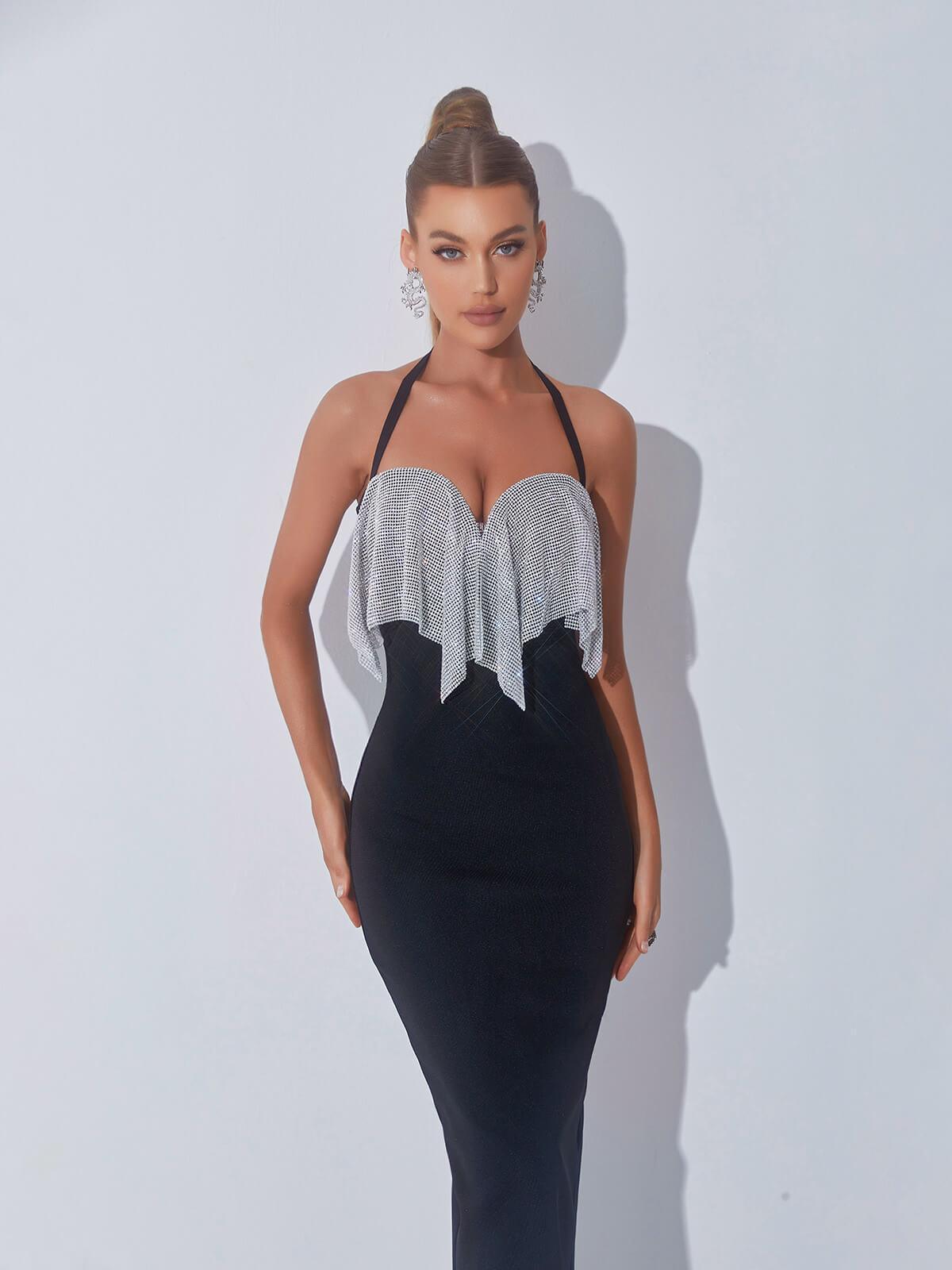 Black Halterneck Split Bandage Dress | Mix Mix Style [Hot Seller]-Mix MIx Style