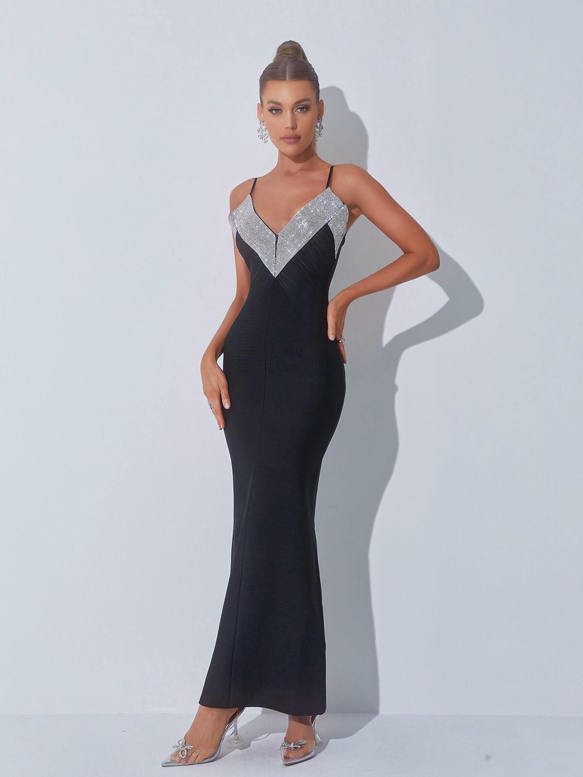 Rosemarie V Neck Rhinestone Bandage Dress-Mix MIx Style