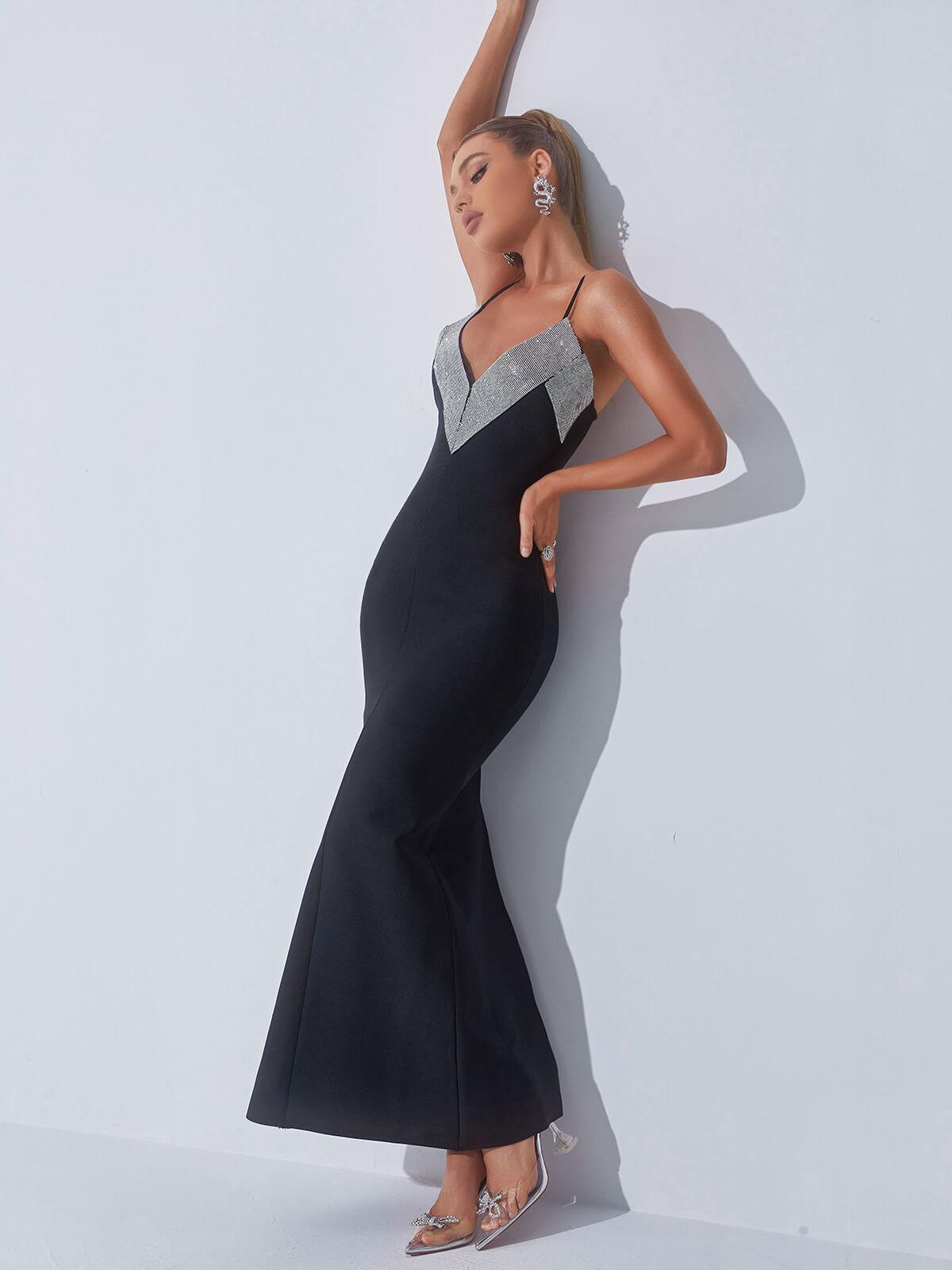 Rosemarie V Neck Rhinestone Bandage Dress-Mix MIx Style