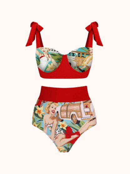 Red Printed Bikini Three Piece Set | Mix Mix Style-Mix MIx Style