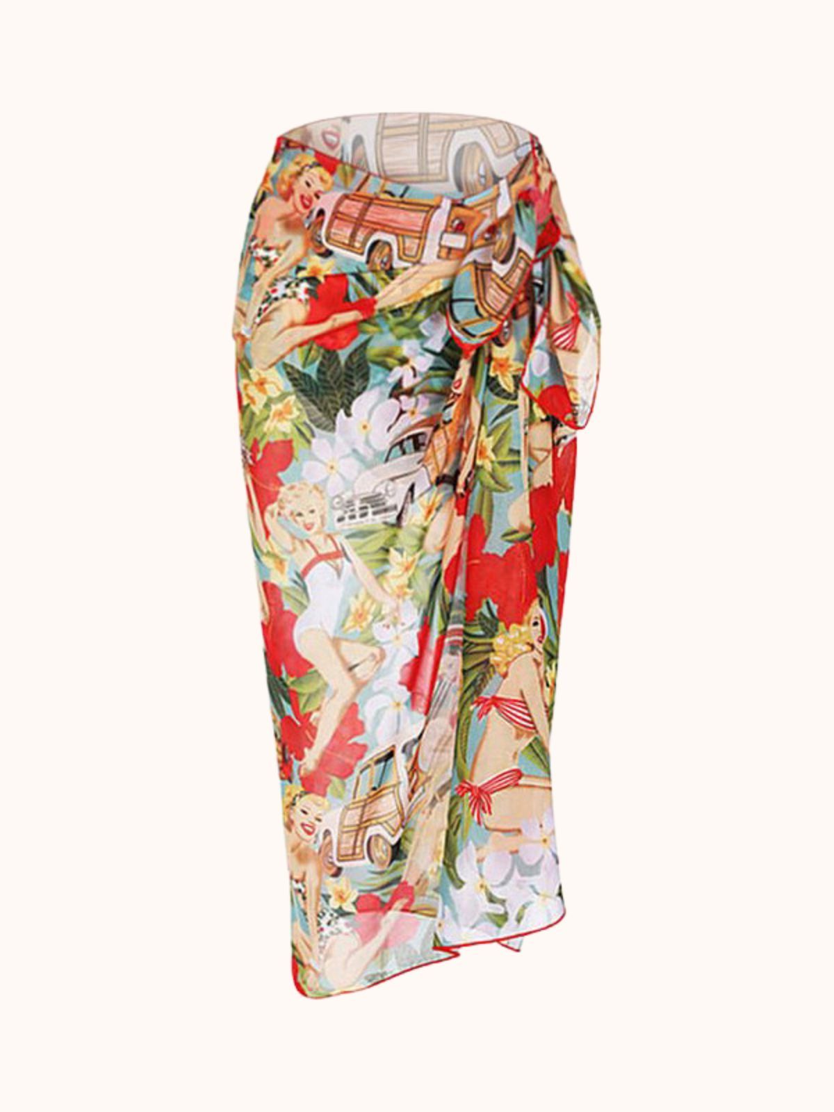 Red Printed Bikini Three Piece Set | Mix Mix Style-Mix MIx Style