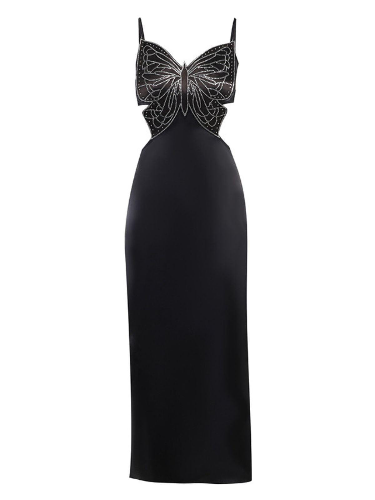 Black Rhinestone Butterfly Cutout Midi Dress | Mix Mix Style [Hot Seller]-Mix MIx Style
