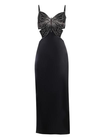 Black Rhinestone Butterfly Cutout Midi Dress | Mix Mix Style [Hot Seller]-Mix MIx Style