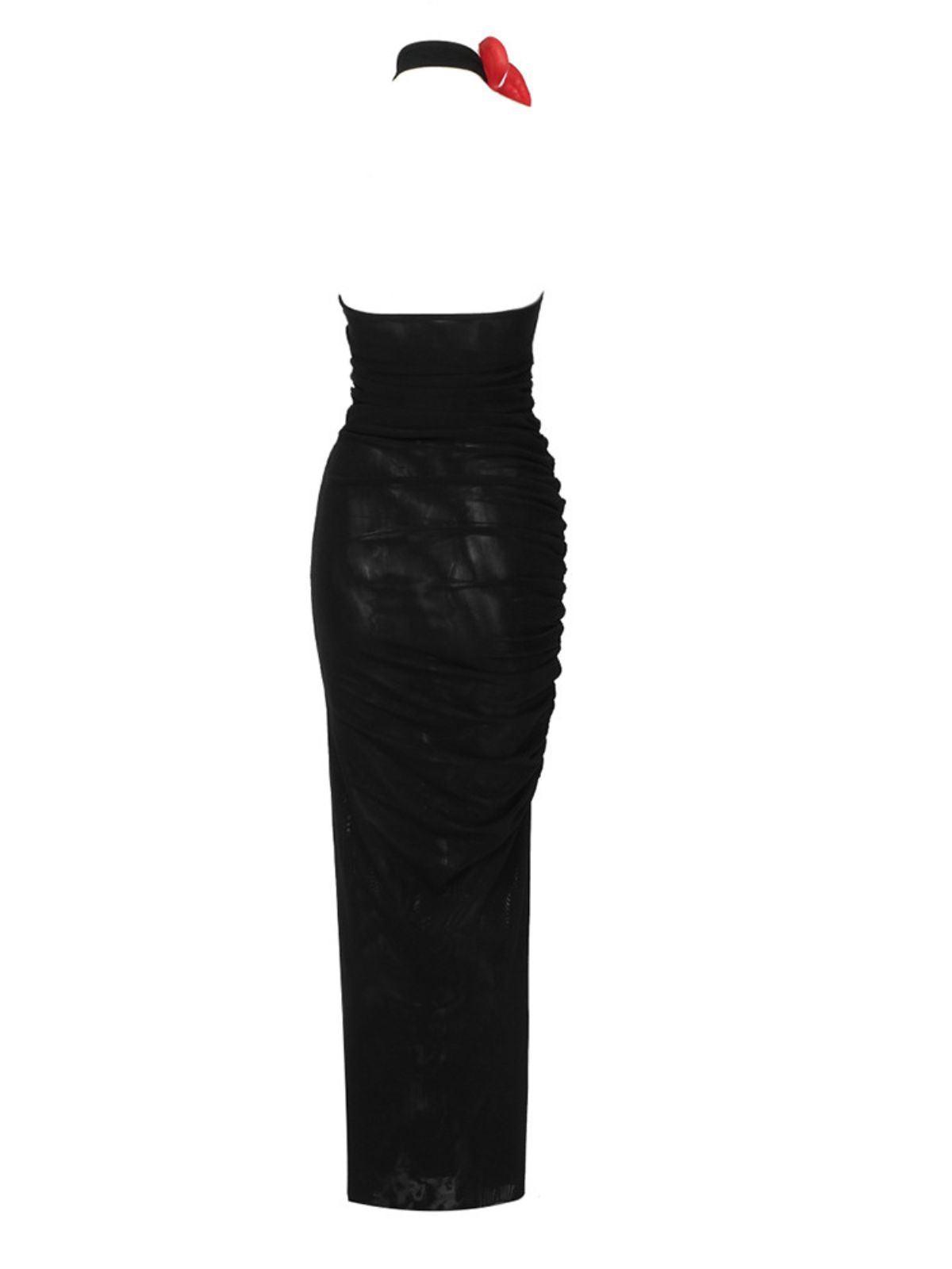 Black One Shoulder Halterneck Mesh Maxi Dress | Mix Mix Style [Hot Seller]-Mix MIx Style