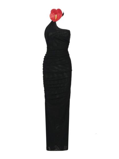 Black One Shoulder Halterneck Mesh Maxi Dress | Mix Mix Style [Hot Seller]-Mix MIx Style