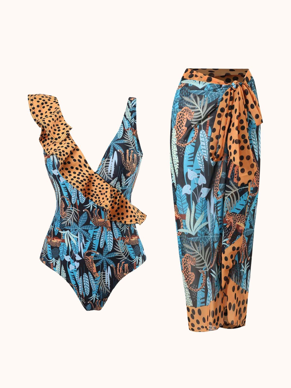 Blue Printed Ruffle Swimwear Two Piece Set | Mix Mix Style-Mix MIx Style