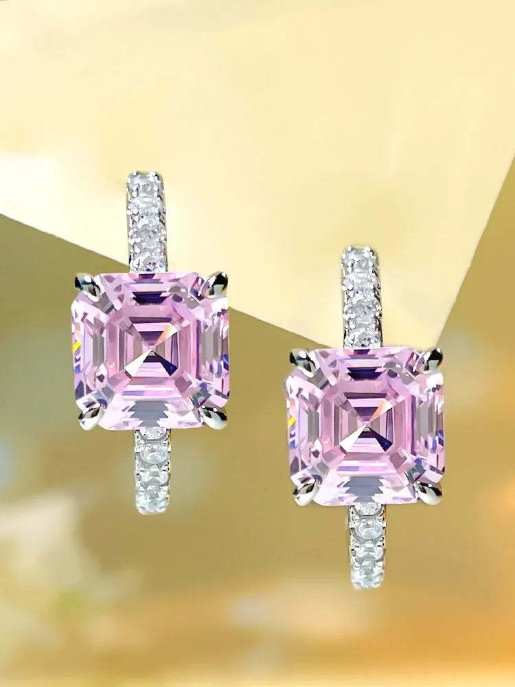 Fashion Versatile Colorful Diamond Asche Pagoda 925 Silver Ear Stud Inlaid with High Carbon   niche-Mix MIx Style