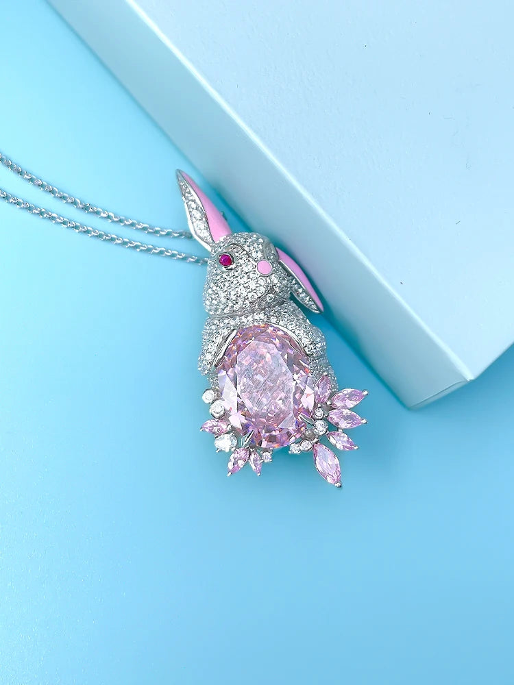 Cute White & Pink Oval Cut Moissanite Diamond Pendant Luxury 18k White Gold Plated Necklace | Mix Mix Style