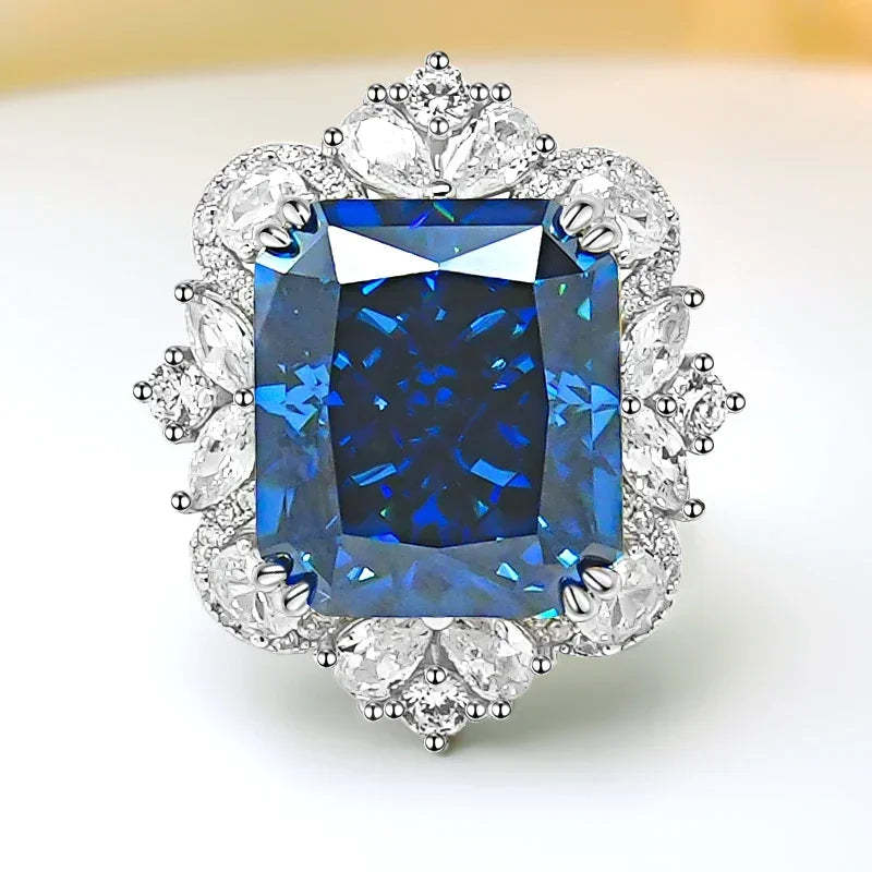 Fashionable Blue/Yellow Cushion Cut Diamond 4ct Colorful 18k White Gold Plated Enhahement Ring | Mix Mix Style-Mix MIx Style