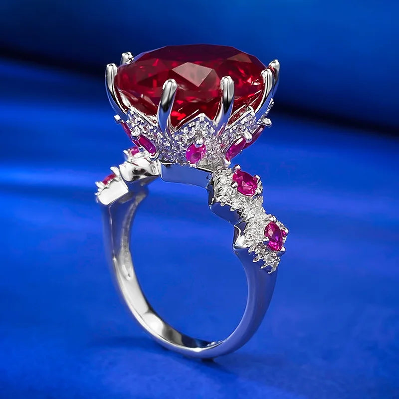 Vintage 8ct Ruby Diamond Ring 100% Real 925 Sterling Silver Party Wedding Band Rings for Women Bridal Engagement Jewelry Gift