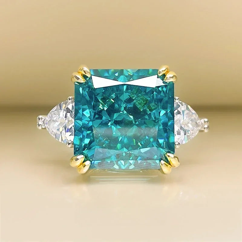 Yellow/Blue Princess Cut Moissanite Diamond 18k White Gold Plated Broken Ice Wedding Engagement Rings  | Mix Mix Style-Mix MIx Style