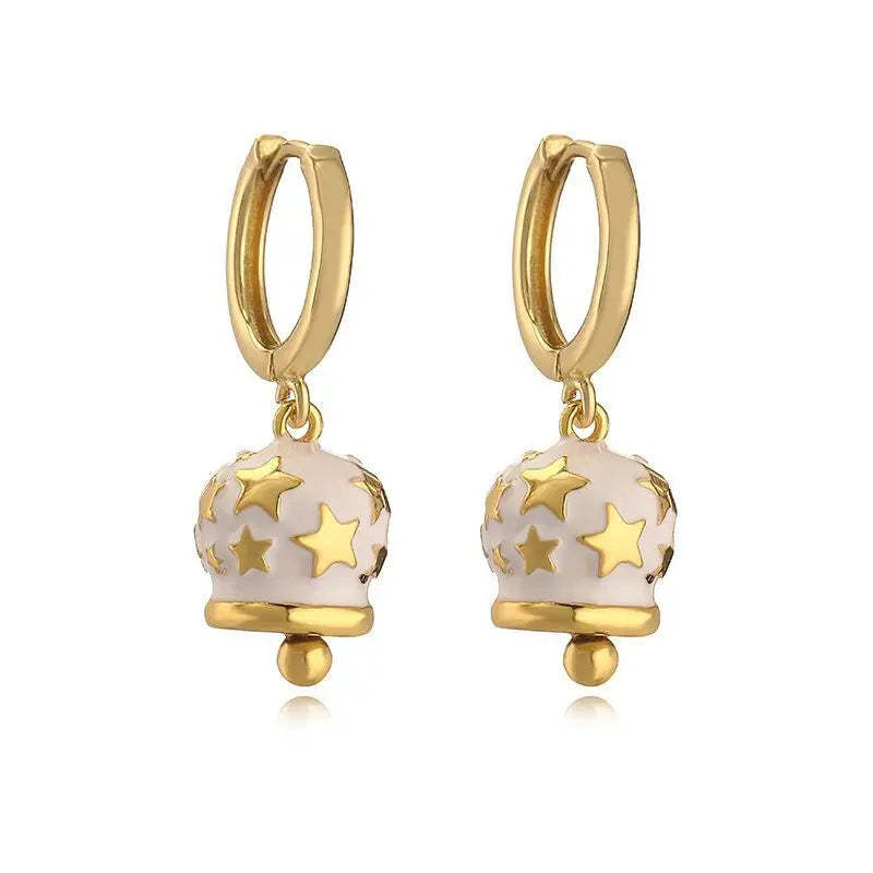 EYIKA New Creative Design Little Bell Drop Earrings Women Multicolor Neon Enamel Star Plain Hoop Earrings Fashion Y2K Jewelry
