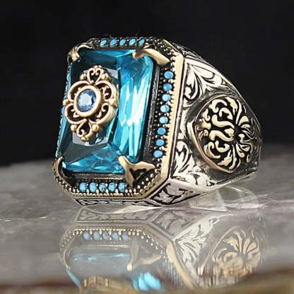 Antique Black - Green - Blue Radiant Cut Moissanite Diamond 18k Vermeil Gold Plated Luxurious Ring | Mix Mix Style
