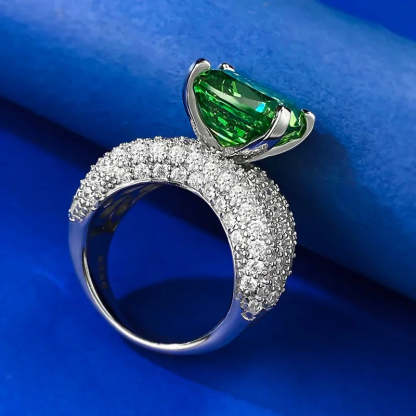 Green Cushion Cut Moissanite Diamonds ct 18k White Gold Luxury Engagement Ring | Mix Mix Style-Mix MIx Style
