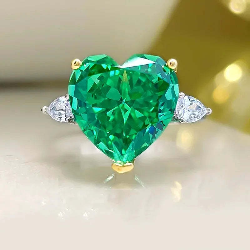 Green Love Solitarie Heart Cut Moissanite Diamond 18k White Gold Plated Engagement Ring-Mix MIx Style