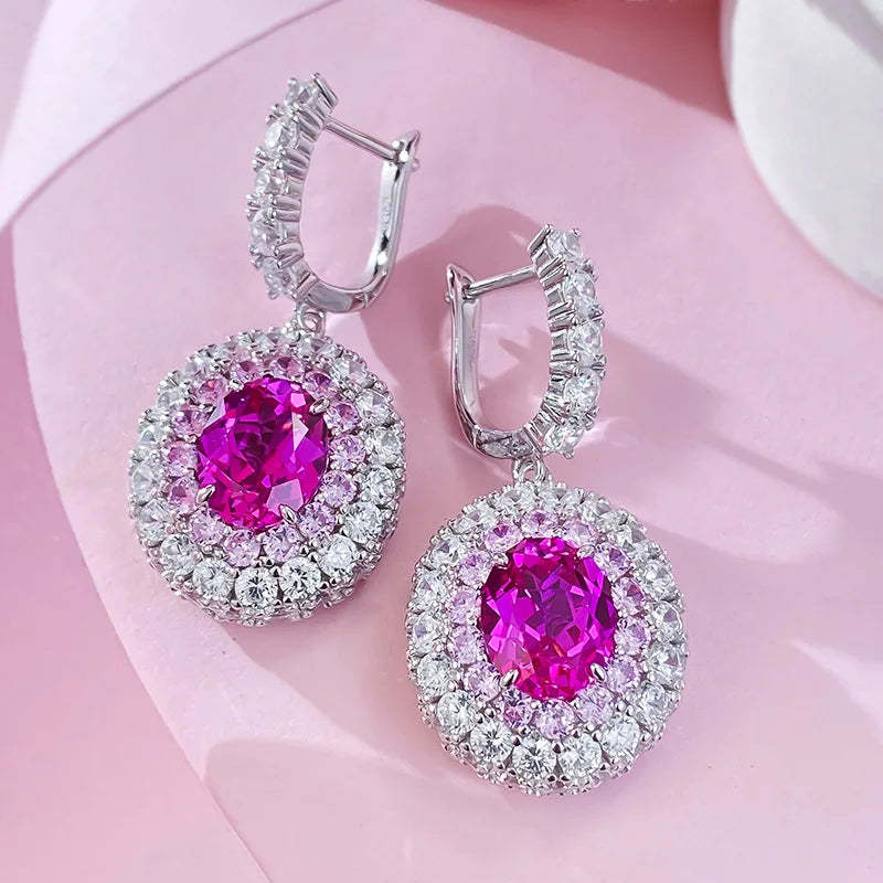 New S925 Silver 8 * 10 Oval Rupee Earrings Women's Fashion Colorful Treasure Earrings-Mix MIx Style