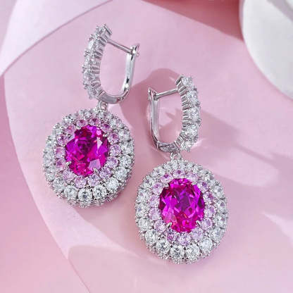 New S925 Silver 8 * 10 Oval Rupee Earrings Women's Fashion Colorful Treasure Earrings-Mix MIx Style
