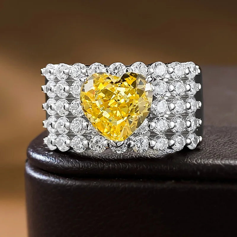 Thick Luxurious Yellow Heart Cut Moissanite Diamond 8x8mm 18k White Gold Wedding Engagement Fine Ring | Mix Mix Style-Mix MIx Style