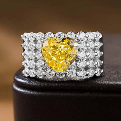 Thick Luxurious Yellow Heart Cut Moissanite Diamond 8x8mm 18k White Gold Wedding Engagement Fine Ring | Mix Mix Style-Mix MIx Style